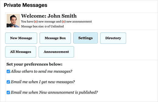 Paramètres utilisateur pour les messages privés dans WordPress Paramètres utilisateur pour les messages privés dans WordPress