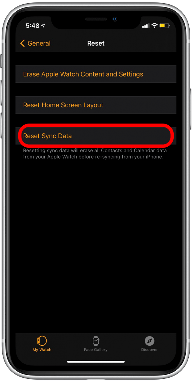 Appuyez sur Réinitialiser les données de synchronisation