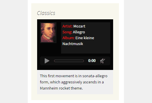 Aperçu d'un widget musical simple dans la barre latérale Aperçu d'un widget musical simple dans la barre latérale