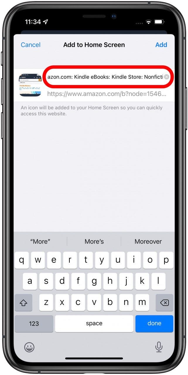 Vous pouvez renommer l'icône en appuyant sur le titre. J'aime que le mien s'appelle Acheter des livres électroniques.