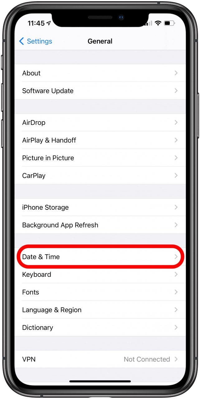 Appuyez sur Date et heure pour voir vos paramètres d'heure