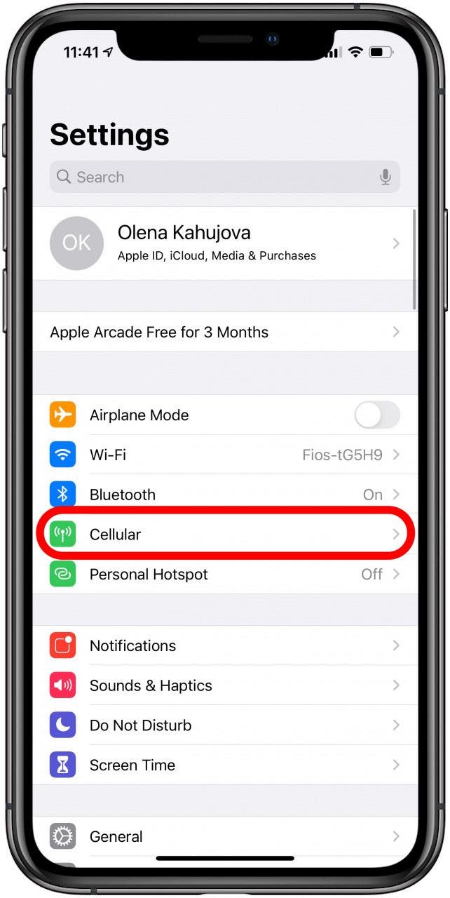 Appuyez sur Cellulaire pour voir si FaceTime est activé