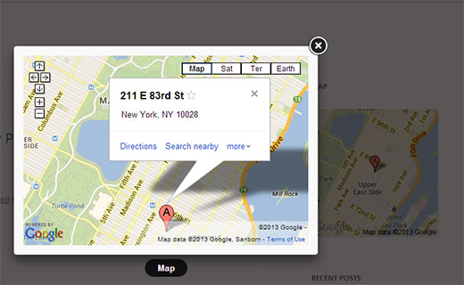 Widget Google Maps avec fenêtre contextuelle Lightbox