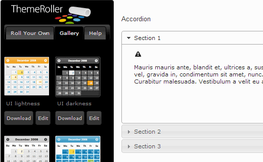 Thèmes d'interface utilisateur jQuery