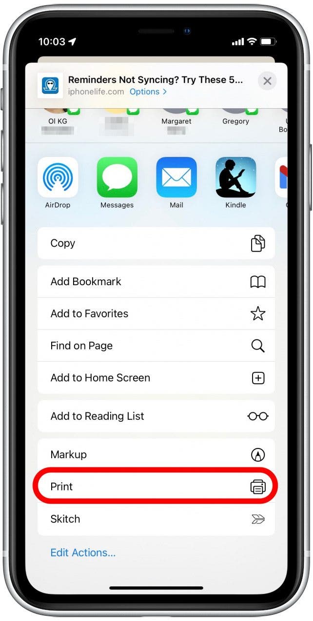 Appuyez sur Imprimer - Impression Safari sans publicité