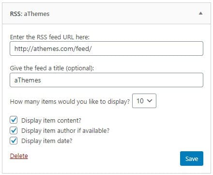 Un échantillon du widget WordPress RSS