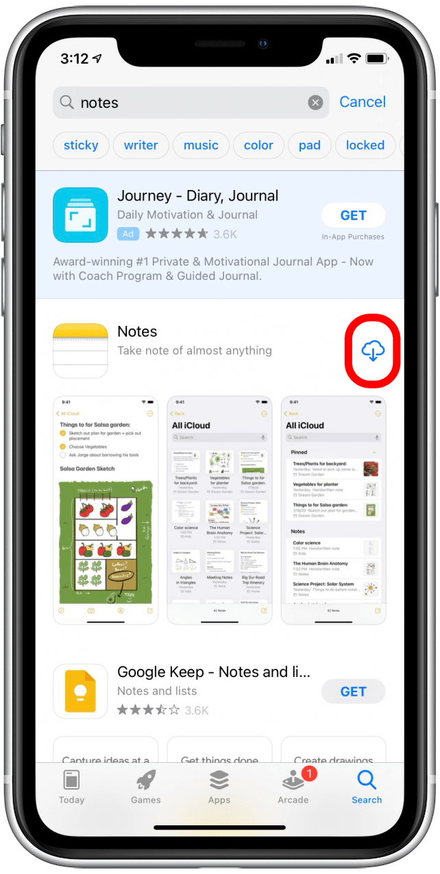 Récupérer l'application Notes sur iPhone