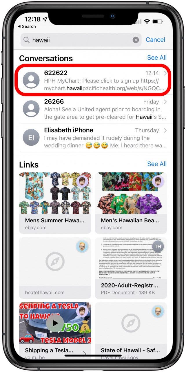Section Conversations - rechercher mes messages