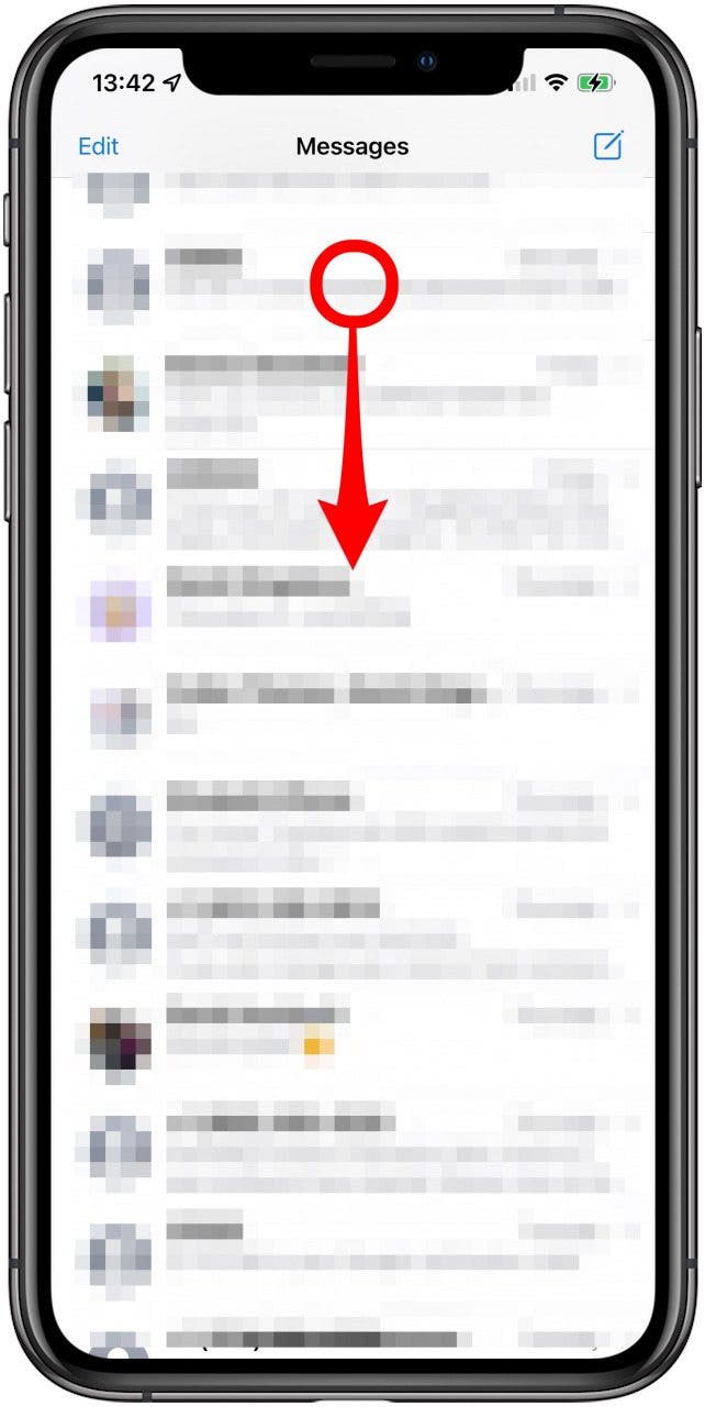 Tirez vers le bas sur l'écran - recherchez les messages iphone