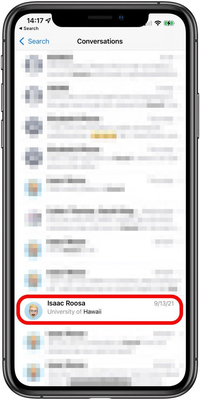 Appuyez sur le fil approprié - recherchez dans imessage