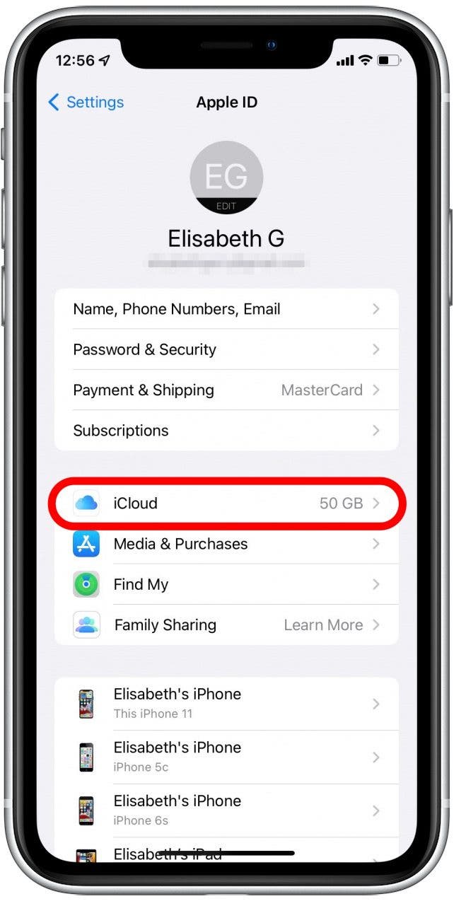 Appuyez sur iCloud
