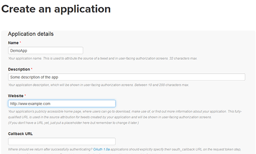 Création d'une application Twitter Création d'une application Twitter