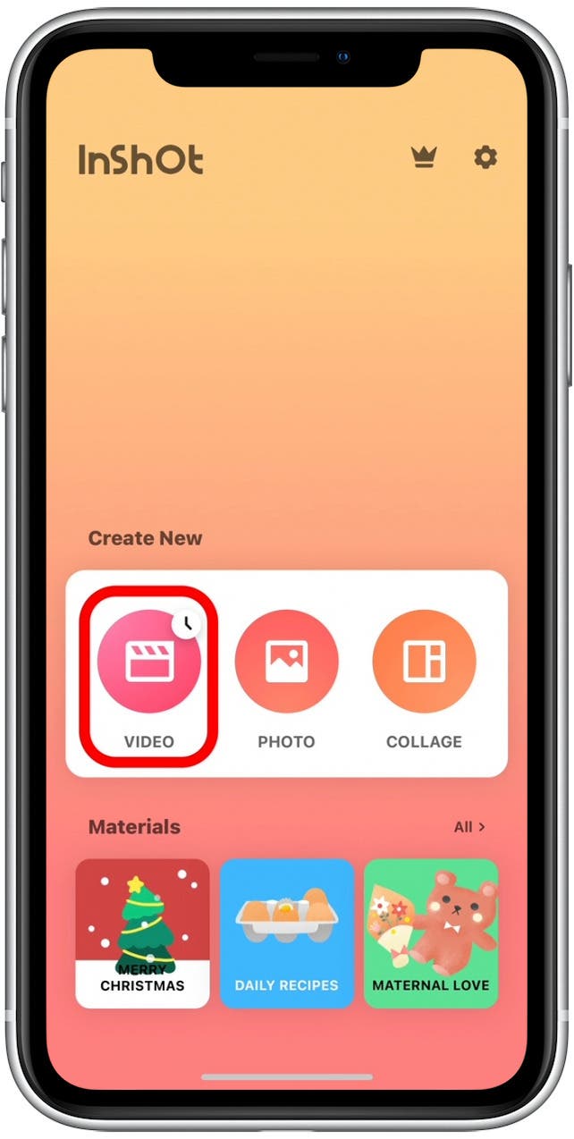 Appuyez sur Vidéo pour sélectionner une vidéo dans InShot. 