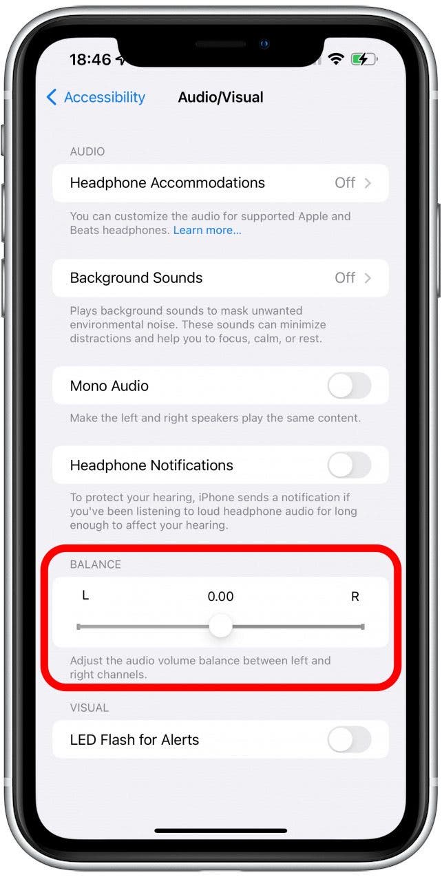 Sous BALANCE, vérifiez que le curseur est juste entre L et R - pourquoi un seul airpod fonctionne
