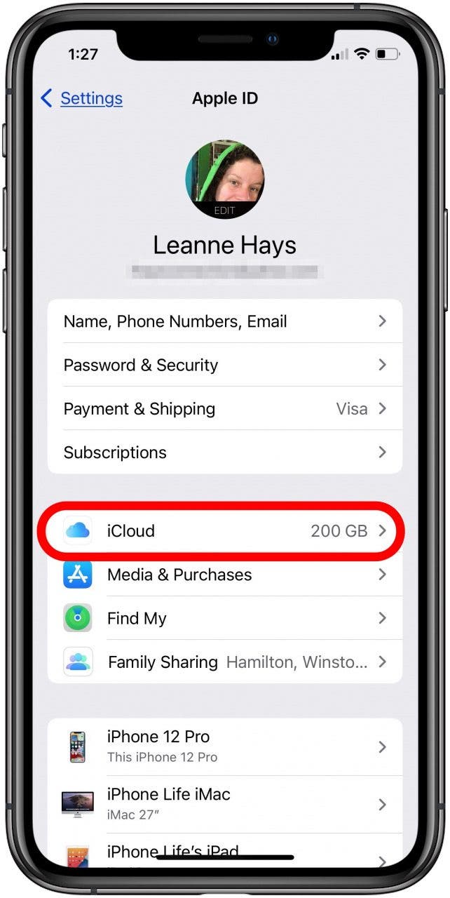appuyez sur icloud