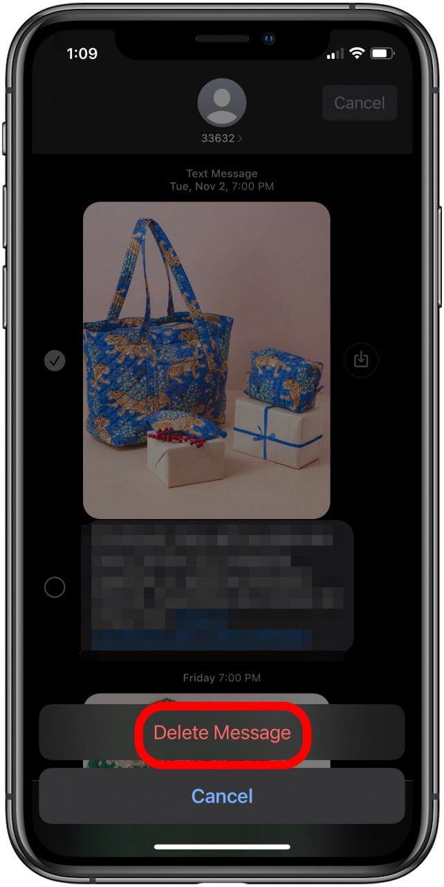 appuyez sur supprimer le message