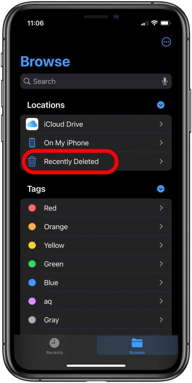 appuyez sur récemment supprimé