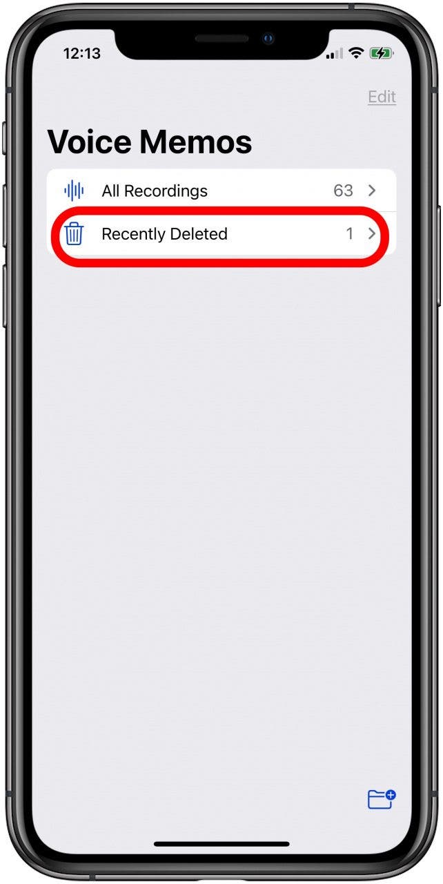 appuyez sur récemment supprimé