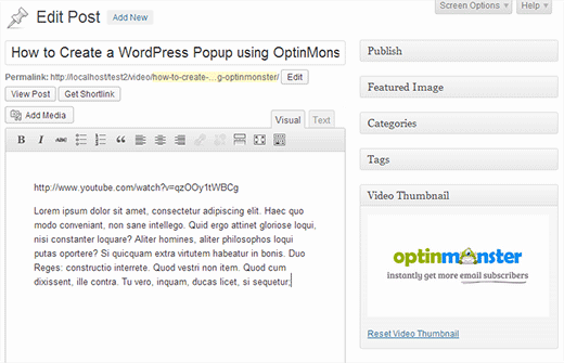 Ajout d'une vidéo dans WordPress Post et génération d'une vignette vidéo Ajout d'une vidéo dans WordPress Post et génération d'une vignette vidéo