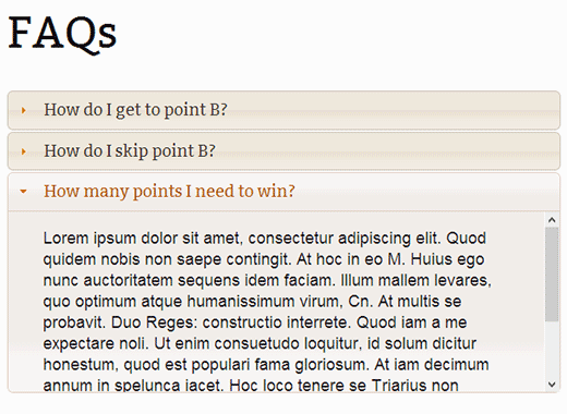 Un menu accordéon pour les FAQ