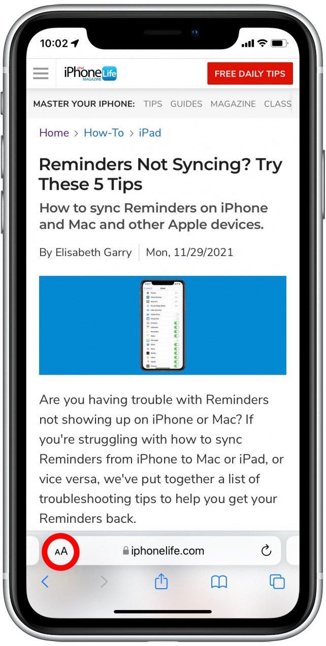 Appuyez sur l'icône AA - Impression Safari sans publicité