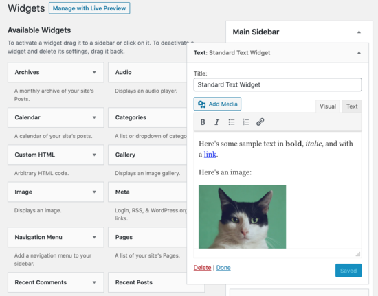 Widget de texte WordPress standard Widget de texte WordPress standard