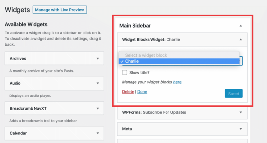 Blocage des widgets Bloc de widgets