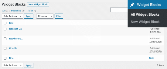 Tous les blocs de widgets Tous les blocs de widgets
