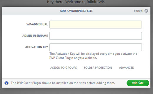 Ajouter votre site WordPress à InfiniteWP Ajouter votre site WordPress à InfiniteWP