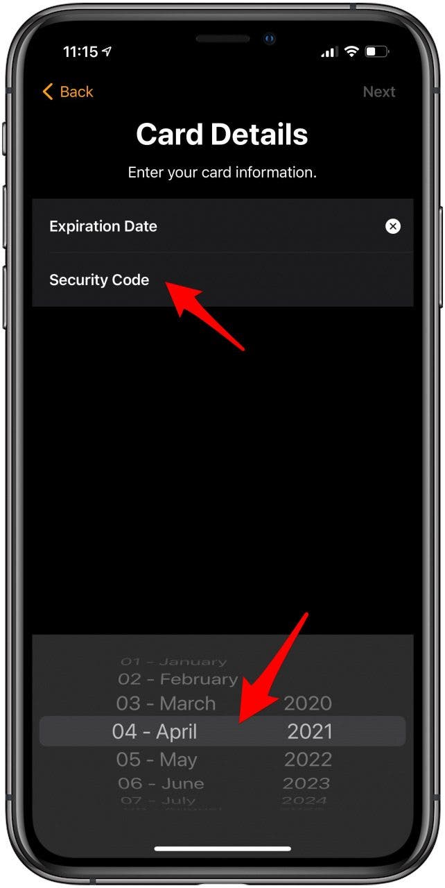 Puis la date d'expiration et le code de sécurité.