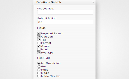 Options de configuration du widget de recherche Facetious Options de configuration du widget de recherche Facetious