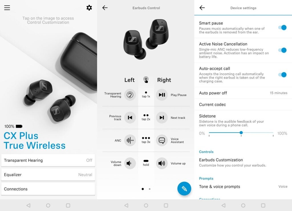 Fonctions de personnalisation de l'application Sennheiser CX Plus True Wireless Smart Control
