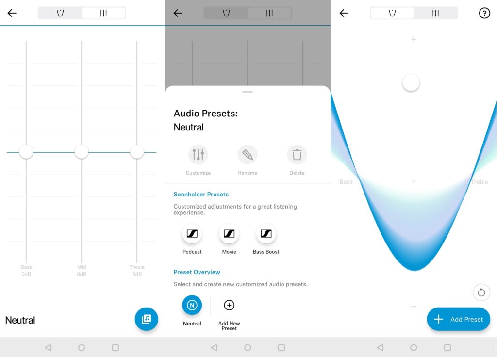 Fonctions d'égalisation de l'application Sennheiser CX Plus True Wireless Smart Control