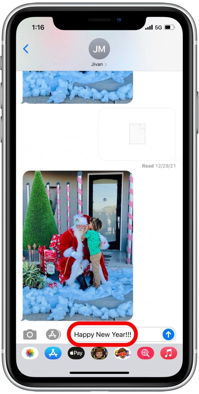 Comment envoyer des feux d'artifice sur iPhone étape 5 - Écrire du texte