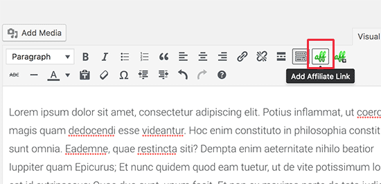 Bouton de lien Thirsty Affiliate dans l'éditeur de publication visuel WordPress Bouton de lien Thirsty Affiliate dans l'éditeur de publication visuel WordPress
