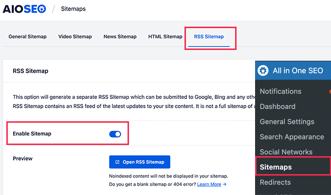 Activer le sitemap RSS Activer le sitemap RSS