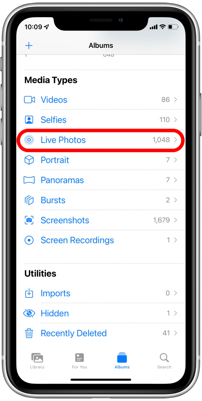 Appuyez sur Photos en direct