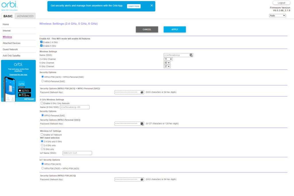 Interface Web du système maillé Wi-Fi 6E Netgear Orbi RBKE963