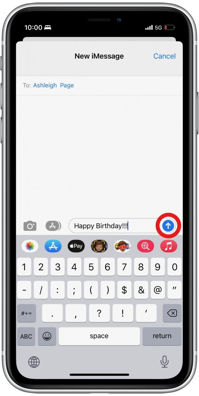Comment envoyer des confettis sur iPhone Étape 6 - Appuyez longuement sur Envoyer