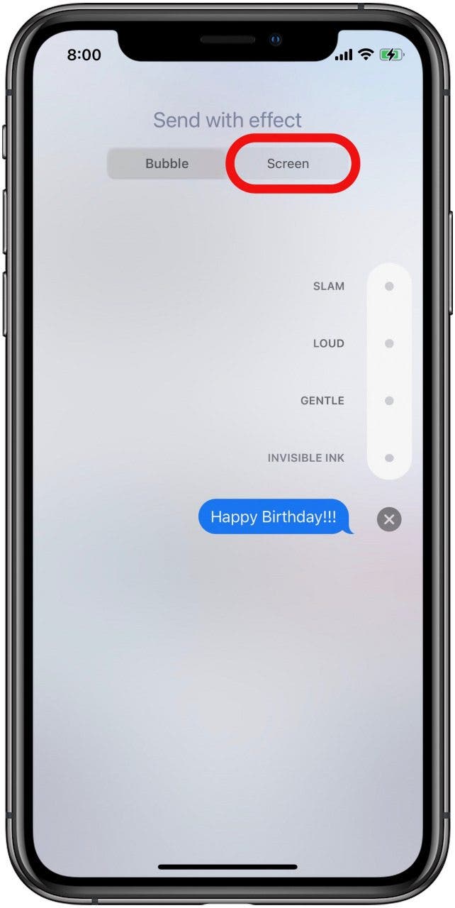 Comment envoyer des confettis sur iPhone Étape 8 - Sélectionner l'écran