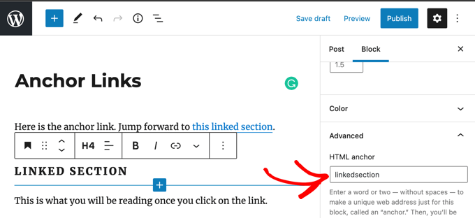 exemple de lien d'ancrage de référence Les liens d'ancrage reposent sur les attributs d'ID d'ancrage HTML