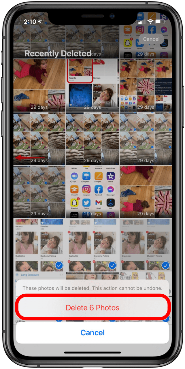 Appuyez sur supprimer le nombre de photos