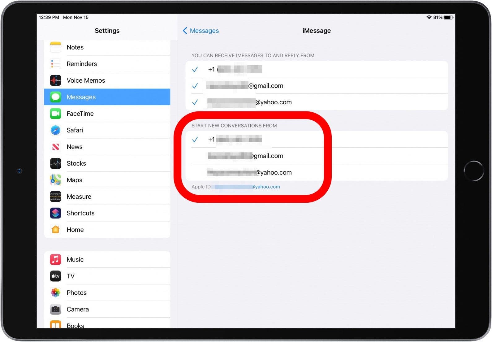 synchroniser les messages avec les paramètres de l'ipad