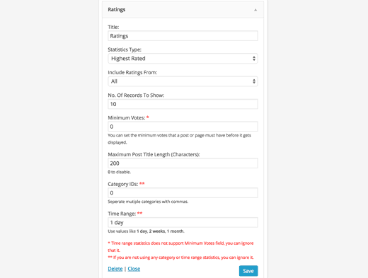 Options du widget d'évaluation Options du widget d'évaluation