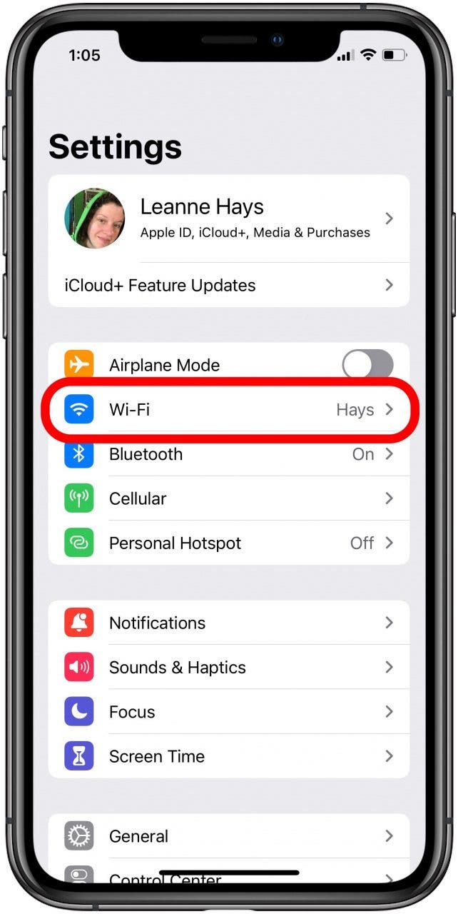 paramètres wifi de l'iphone