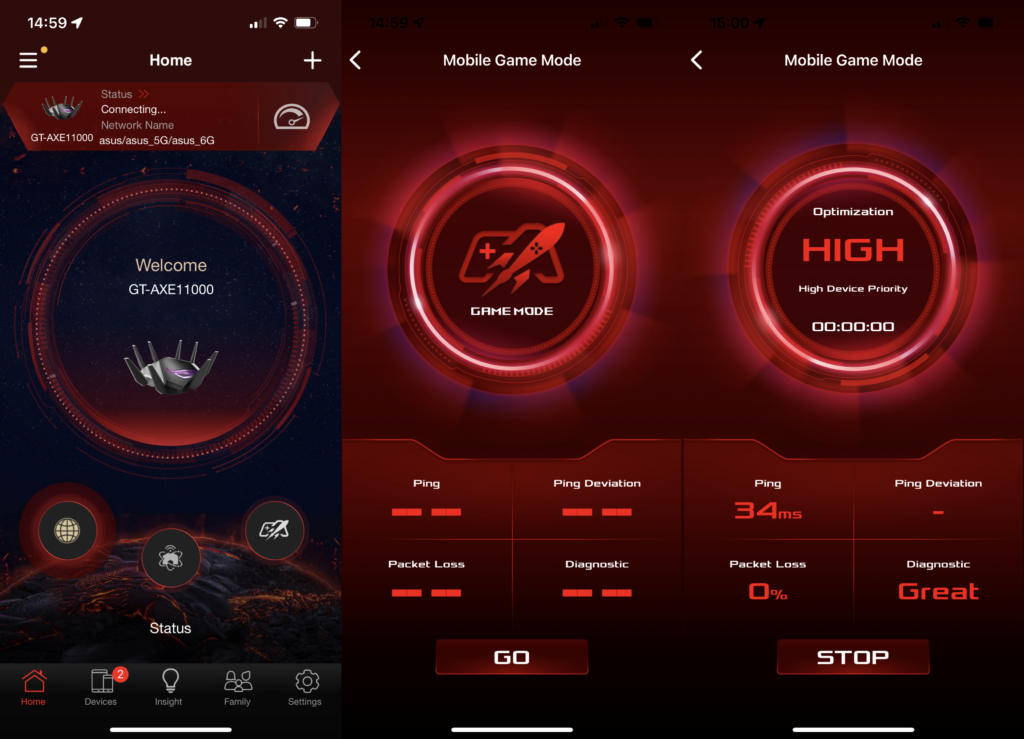 Application Asus ROG Rapture GT-AXE11000 et mode jeu