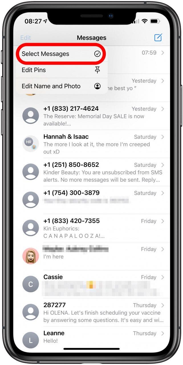 Appuyez sur Sélectionner des messages.