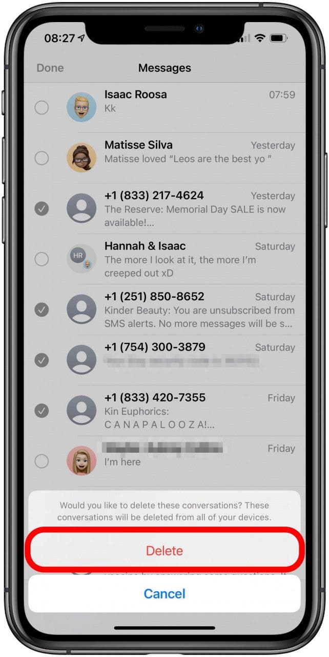 Confirmez pour supprimer les messages sélectionnés.