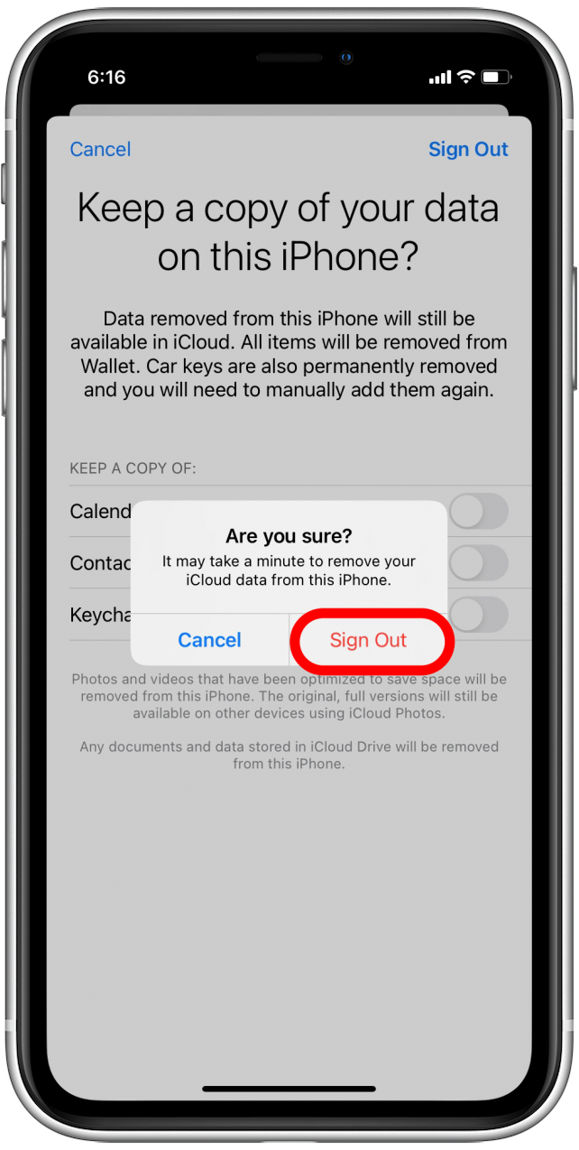 Dans le message contextuel, appuyez à nouveau sur Se déconnecter