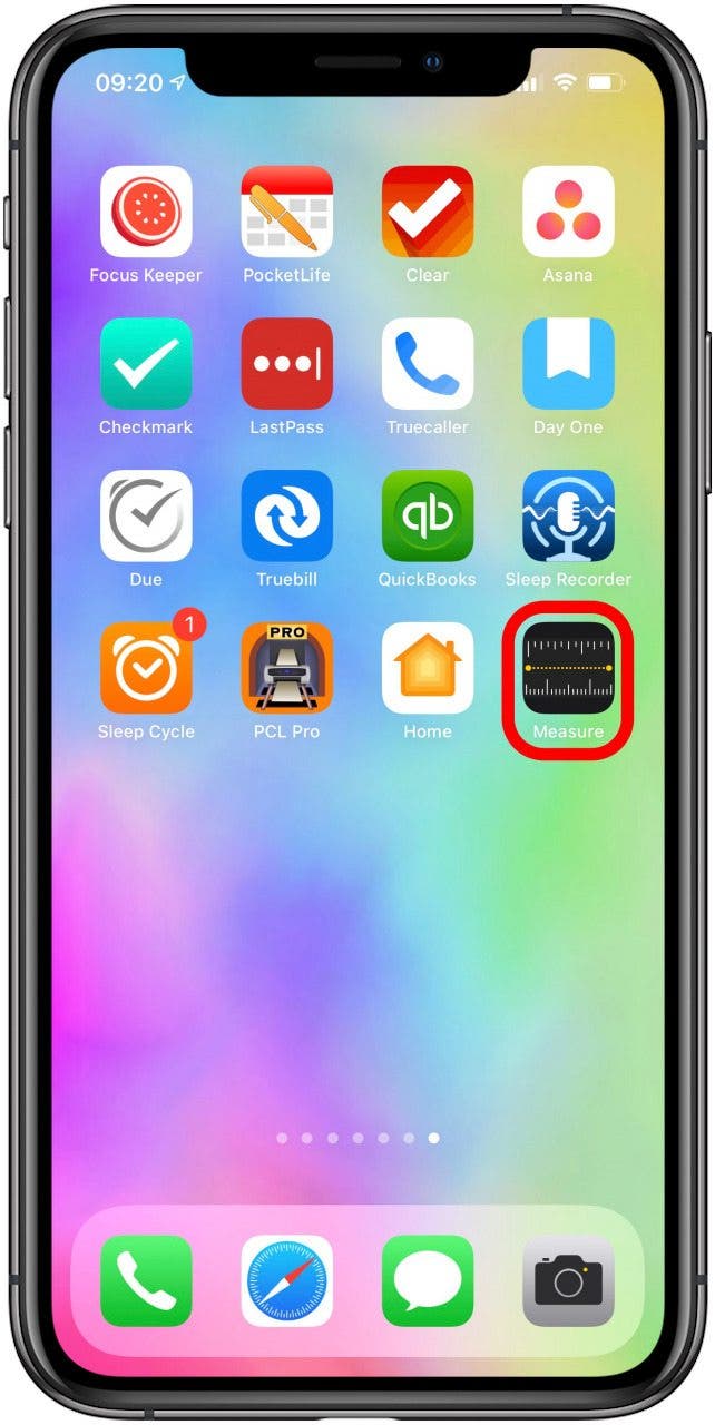 Ouvrez l'application Measure sur votre iPhone - tableau des tailles de montre Apple